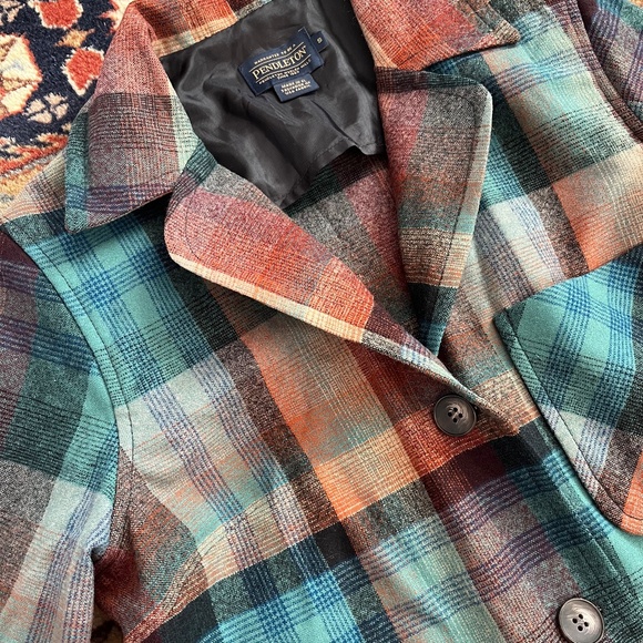Vintage wool Pendleton blazer shacket teal brown jacket S - Picture 3 of 10